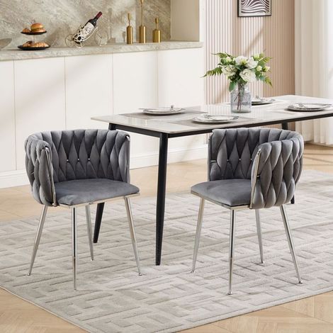 Chaise de salle à manger velours chaise repas velours tissu tissé design moderne pieds argentés gris (1/5)