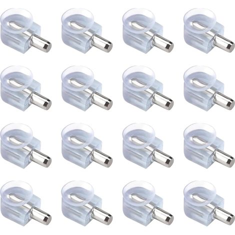 16 soportes para estantes, soporte superior de cristal con ventosa para armarios de vidrio, madera y cristal, estanterías, varilla de 5 mm (transparente) (1/5)