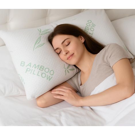 Oreiller en rayonne de bambou pour dormir, rafraîchissant, en mousse à mémoire de forme déchiquetée – Dormant sur le dos, le ventre, les personnes dormant sur le côté, housse amovible, réglable à (1/4)