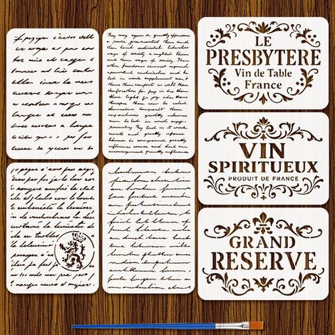 7Pcs Pochoir de Poésie Avec Pinceau 21x29.7cm Modèle de Calligraphie Chinoise Pochoir Décoratif de Poésie Pochoirs de Mots Floraux pour Mur Bois Tissu Meubles Décoration Intérieur DIY (1/5)