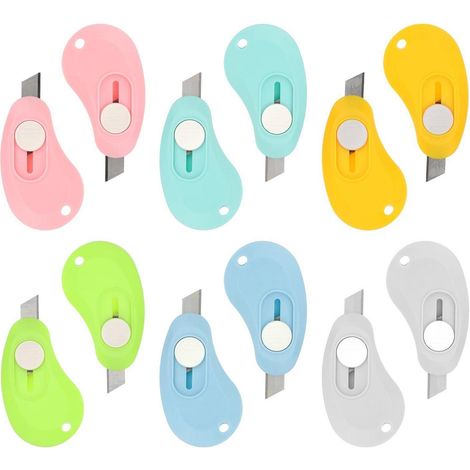 12x Mini Cutter, Rétractable, Coloré, Format de Poche