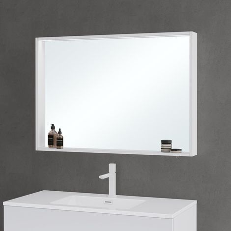Mai & Mai Armadietto a Specchio con Luce 100x12x70cm, Specchio con Pensile per Bagno con Luce LED Bianco opaco Spiegelschrank-01
