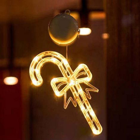 Decorazione per finestre Bastoncino di zucchero natalizio luminoso Led a ciondolo con ventosa Bianco caldo a batteria Wisdom (1/3)