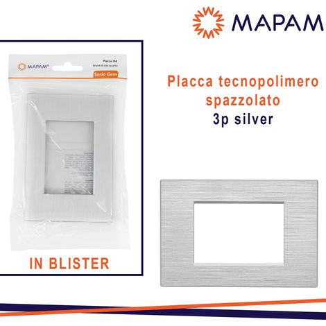 PLACCA TECNOPOLIMERO SPAZZOLATO T2 GEM 3P SILVER BLISTER