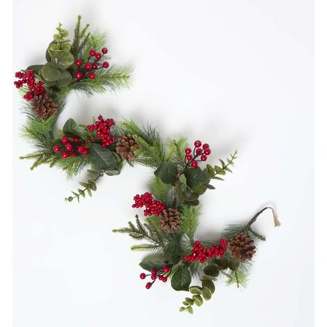 HOMESCAPES Artificial Winter Woodland and Eucalyptus Garland, 110 cm (1/4)