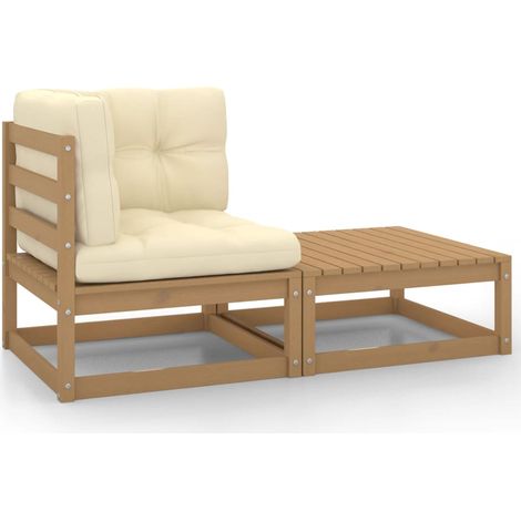 Set de muebles de jardín 2 pzas cojines madera pino marrón miel vidaXL (1/5)