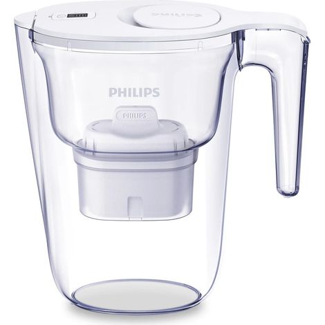 Philips Caraffa Filtrante 2.6L Bianca con Microfiltrazione e Timer Digitale