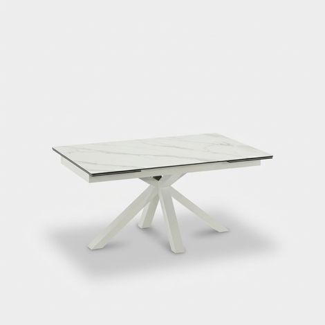 Ausziehbarer Design-Esstisch Guernica aus Keramik und gehärtetem Glas - Weißer Marmoreffekt