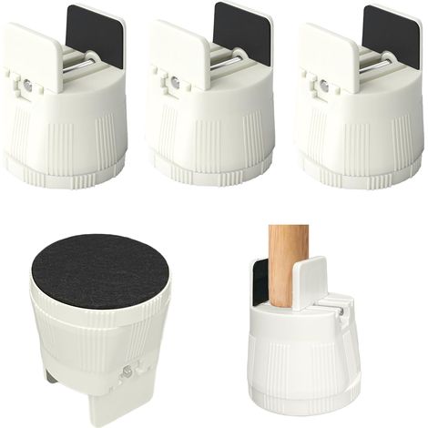 Rehausseurs de lit robustes blancs pour meubles, 6 à 8 cm, espace de rangement pour lit, chaise, table, canapé, bureau, pieds réglables pour meubles inégaux (1/5)