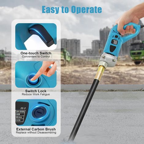 Vibrateur En Béton électrique, 1300W Vibrateur De Construction électrique Portable Vibrateur à Béton Longueur De Tige Vibrante à Main Pour Les Travaux De Bétonnage Tels Routes, Maisons, Etc. (1/5)