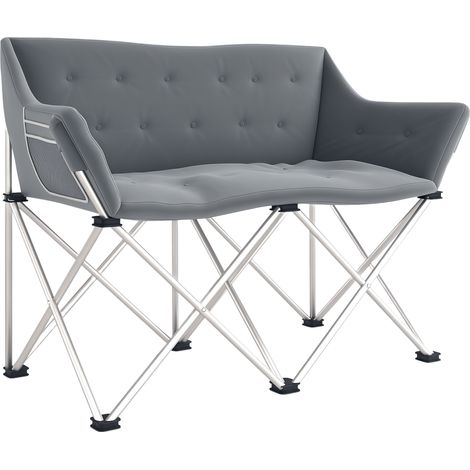 Klappstuhl für 2 Personen mit Armlehnen und Seitentasche, Tragkraft 240 kg, graue Farbe, ideal fürs Camping