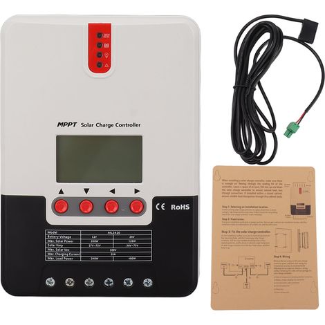 Régulateur solaire MPPT 12V/24V 20A avec écran LCD et indicateurs LED, paramètres ajustables pour batterie lithium (1/5)