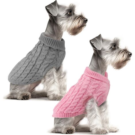 Pull tricoté torsadé classique pour chiens et chats vêtement d'hiver chaud à col roulé élastique pour petits et moyens animaux style deux jambes (1/5)
