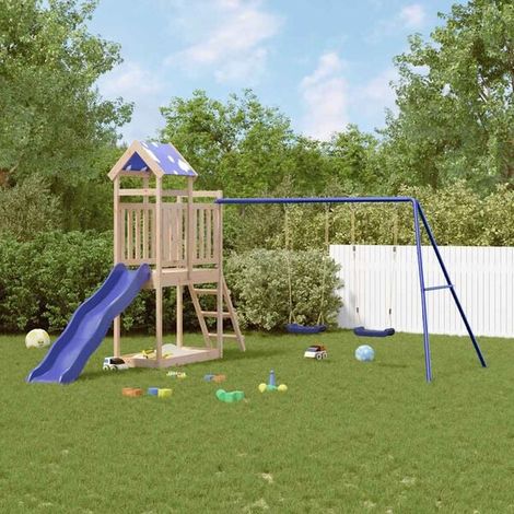 Aire de jeux extérieure : Aire de jeux d'extérieur blanc et bleu bois massif de sapin jeu extérieur enfant, aire de jeu jardin, balançoire enfant , pour jardin, usage domestique , enfant 3-8 ans (1/5)