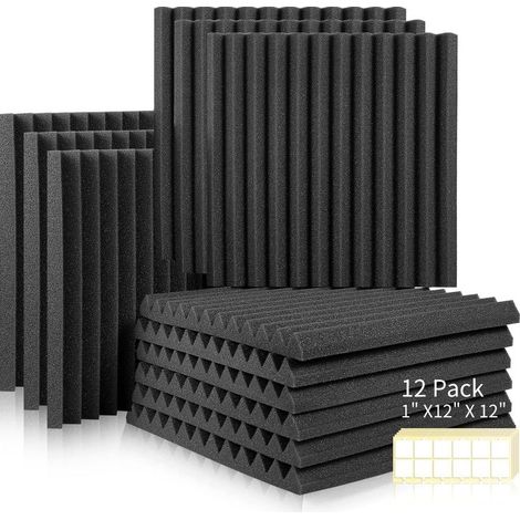 Lot de 12 panneaux en mousse acoustique, mousse antibruit, ignifugée, autocollante, pour podcasting, studios d'enregistrement, bureaux, adhésif double face, 30 x 30 x 2,5 cm. Autres accessoires d'isol (1/4)