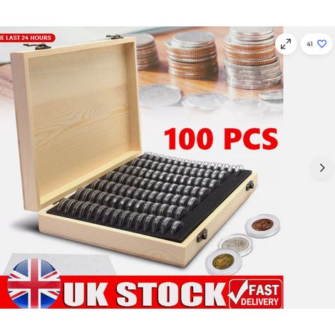 Boîte de rangement/présentoir en bois pour 100 pièces de monnaie de collection (1/5)