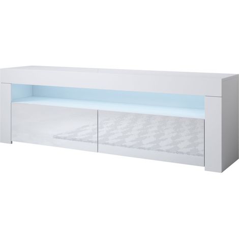 Muebles Bonitos – Meuble TV 2 portes avec éclairage LED RGB – Structure en mélamine brillante – Dimensions 140x50x35cm – Design contemporain