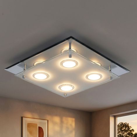 Plafonnier LED verre satiné Lampe de salon chromée Lampe de chambre à coucher, 4x 3W 4x 180lm blanc chaud, LxlxH 34 x 34 x 8 cm (1/5)