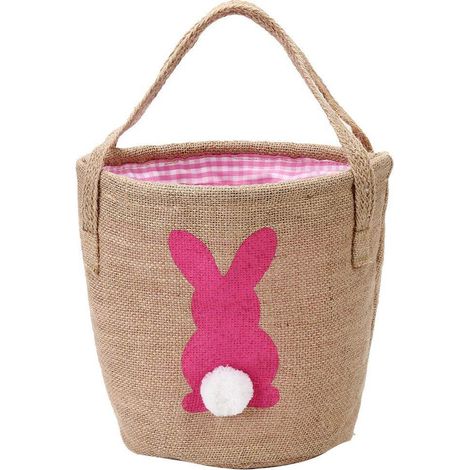Panier de Pâques lapin à deux anses, seau à œufs avec queue duveteuse pour enfants, panier à linge bébé, sacs cadeaux bonbons, jouets, seau à tote (1/5)