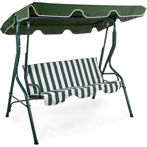 Axel Dondolo 3 Posti da Giardino Altalena Acciaio con Tetto Regolabile Imbottitura 170cm (1/4)
