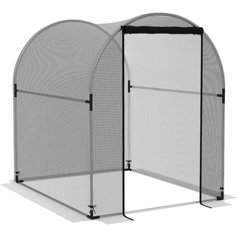 Outsunny Gartennetz Pflanzenschutzzelt mit Tür und Insektenschutz 1,2x1,5x1,5m aus robustem Stahl schwarz für optimale Pflanzenpflege