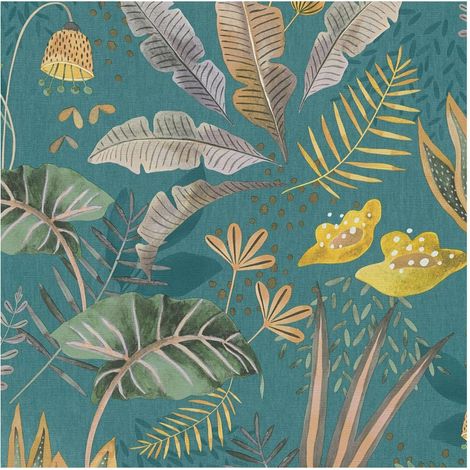Retro wallpaper wall Profhome 393483 hot embossed non-woven wallpaper slightly textured with floral ornaments matt blue teal ochre yellow green grey 5,33 m2 (1/5)