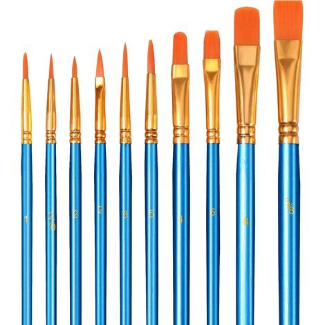 10 Pièces Pinceaux Peinture Acrylique - Brencco Nylon Pinceaux Artiste, Ensemble de Pinceaux Aquarelle à l'huile pour Gouache Acrylique, Les Artistes Enfant débutants Amateurs de Peinture - Bleu (1/5)