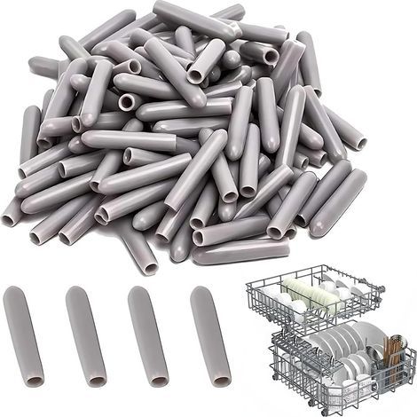 200 Kappen, graues PVC 25 x 3 mm, universell für Geschirrspüler, Korbreparatur (1/5)