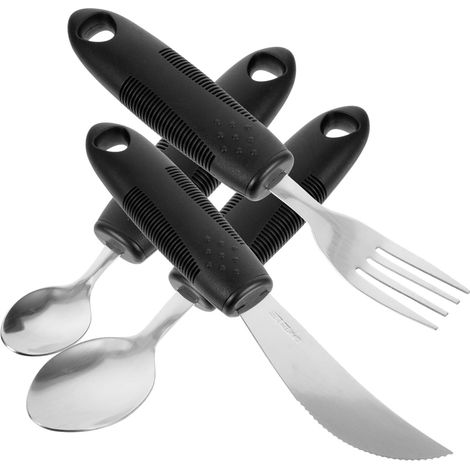 Couverts Portables Antidérapants Vaisselle Adaptative Pour Adultes Et Personnes Âgées Ustensile Pour Personne Handicapée 2 Cuillères 1 Fourchette 1 Coupeur Poignée Facile À Saisir (1/5)