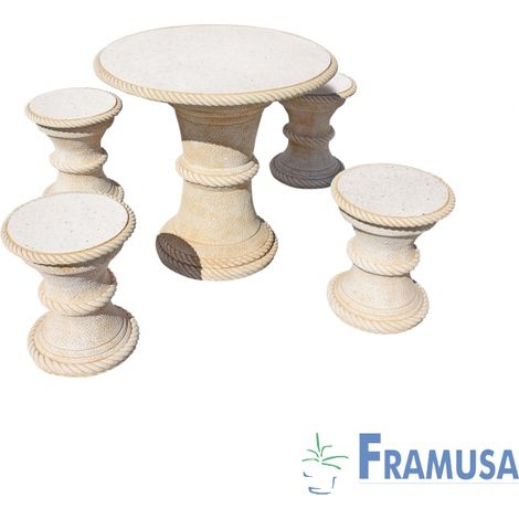 CONJUNTO COMEDOR PIEDRA CIRCULAR JARDIN MANGO PULIDO OCRE