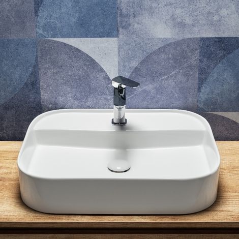 Lavabo da Appoggio 65x45 Cm in Ceramica Bianco (1/5)