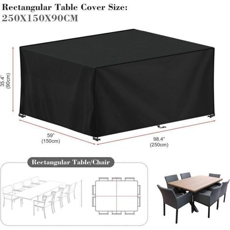 Housse Table Jardin Rectangulaire Housse Imperméable 250x150x90cm pour Meubles de Jardin Housse de Protection pour Salon de Jardin Bâche Bâche Meuble Extérieur Coupe-Vent,Anti-UV 250x150x90cm, (1/5)