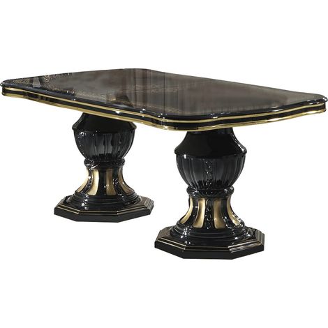 Table à manger rectangulaire extensible bois vernis laqué brillant noir et doré Lesly 185 à 230cm (1/3)