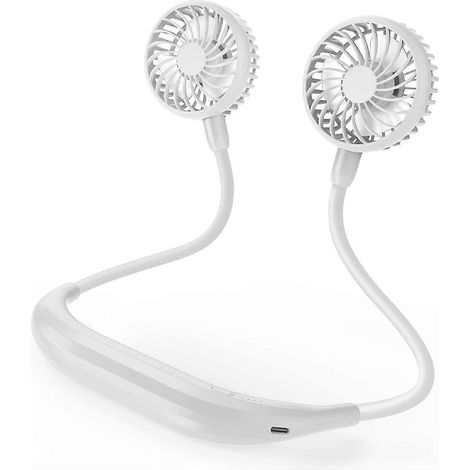 Nackenventilator – 2600 mAh, batteriebetrieben, 6 Geschwindigkeiten, freihändiger persönlicher Ventilator für Hitzewallungen, Zuhause, Büro, Reisen, Outdoor-Sportarten – Weiß (1/5)