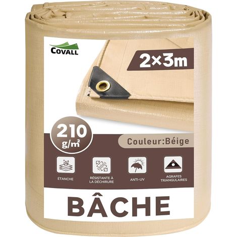 Bâche Beige 2x3m 210g/m², Protection Extérieure Imperméable Avec œillets renforcés, anti-UV, résistante aux intempéries et au gel, usage extérieur polyvalent (1/5)