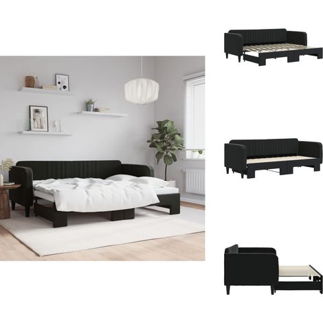 Tagesbett Ausziehbar Schwarz 80x200 cm Samt - Sofa - Schlafcouch - Gästebett - Boxspringbett - Etagenbett (1/5)