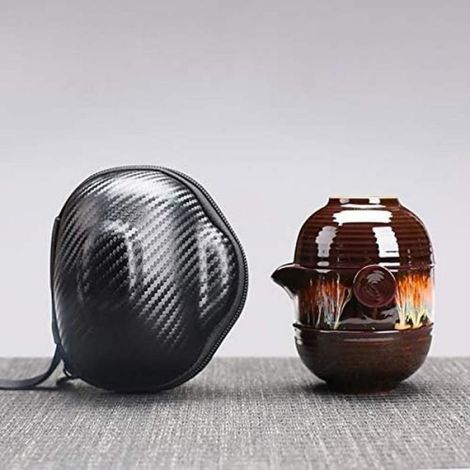 Service À Thé Kung Fu - Céramique Émail Fantaisie - Pour Thé Parfumé Et Thé Fruitée - 1 Théière 150 Ml + 2 Tasses 75 Ml + 1 Sac De Rangement - 4 Pièces (1/4)