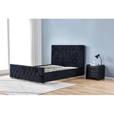 Lit 2 places 160x200 cm en velours noir sommier inclus PRESTIGE (1/2)