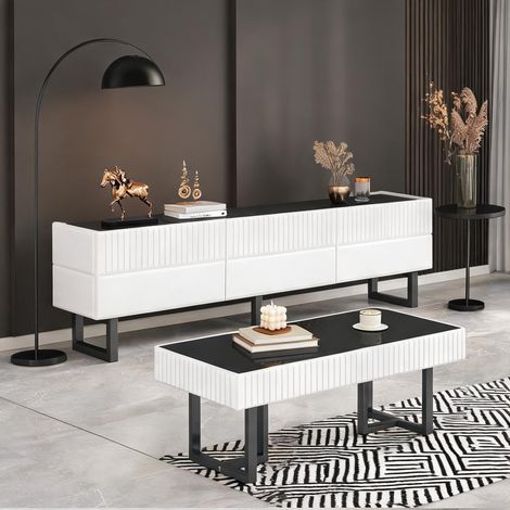 Ensemble meuble TV et table basse en MDF noir et blanc (1/5)