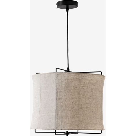 Sklum – Suspension en lin Alfie – Abat-jour en lin beige – Câble réglable en hauteur – Douille E-27 – Pour ambiance chaleureuse (1/5)