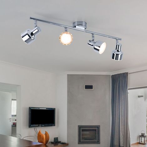 Faretto da soffitto orientabile a LED, faretti da soffitto cromati, lampada da soffitto a 4 luci, metallo acrilico, 4x 4W 320Lm bianco caldo, LxH 60x12 cm