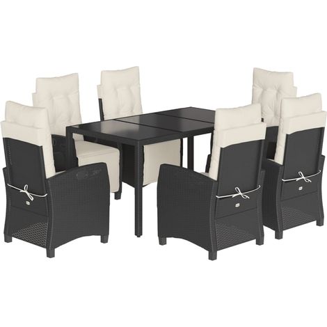 Maison Exclusive - 7-tlg. Garten-Essgruppe mit Kissen Schwarz Pol