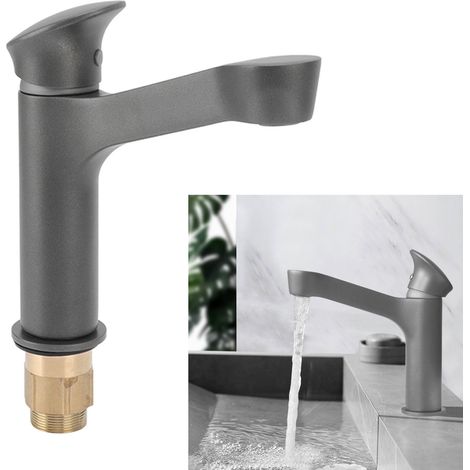 Robinet de lavabo tout cuivre, meuble-lavabo, évier, vasque sous plan, pistolet de robinet d'eau chaude et froide, gris (1/5)