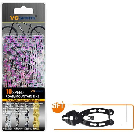 Cadena de bicicleta, compatible con 6 a 11 velocidades, acero de aleación duradero, Rainbow de 10 velocidades. (1/2)