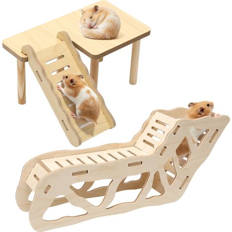 Plateforme en Bois pour Hamster avec Échelle d'escalade et Tunnel, Set Plateforme pour Petit Animal de Compagnie, Hamster Russe Doré Syrien Nain, Jouet à Mâcher Accessoire Cage (1/5)