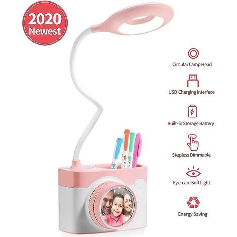 Lampe de bureau pour enfants, lampe de lecture confortable pour les yeux avec porte-stylo, lampe de table rechargeable par USB, lampe de chevet à intensité variable avec capteur tactile (1/4)