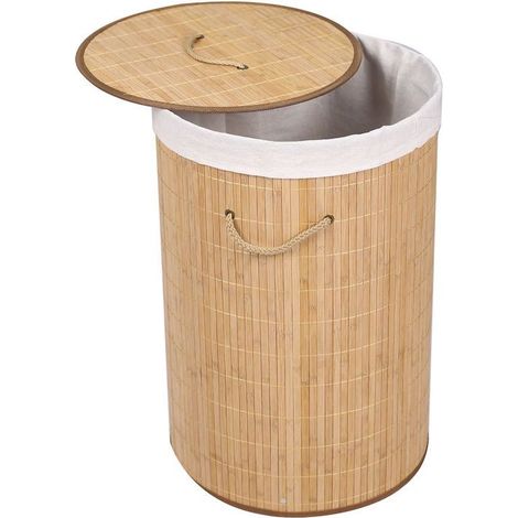 Panier à linge rond en bambou 75l : Pratique brun clair (1/4)