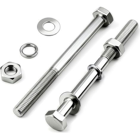 Lot de 9 vis à tête hexagonale M10x120 mm avec écrous, vis à filetage partiel à tête hexagonale avec tige galvanisée, vis de serrure M10, vis de machine pour assemblage, fixation, montage (1/5)