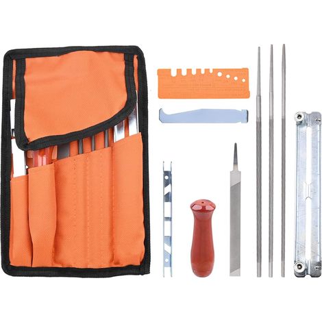 Set di lime per affilare motoseghe (10 pezzi), lima tonda per motosega da 5/32", 3/16", 7/32", lima piatta da 6 pollici, manico in legno, calibro di profondità, calibro di controllo rapido (1/5)