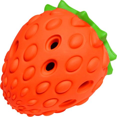 Balle distributrice de friandises pour animaux de compagnie, jouet à mâcher en caoutchouc en forme de fraise pour chiots, idéal pour nettoyer les dents et l'entretien des dents. Jouet puzzle en caoutc (1/4)